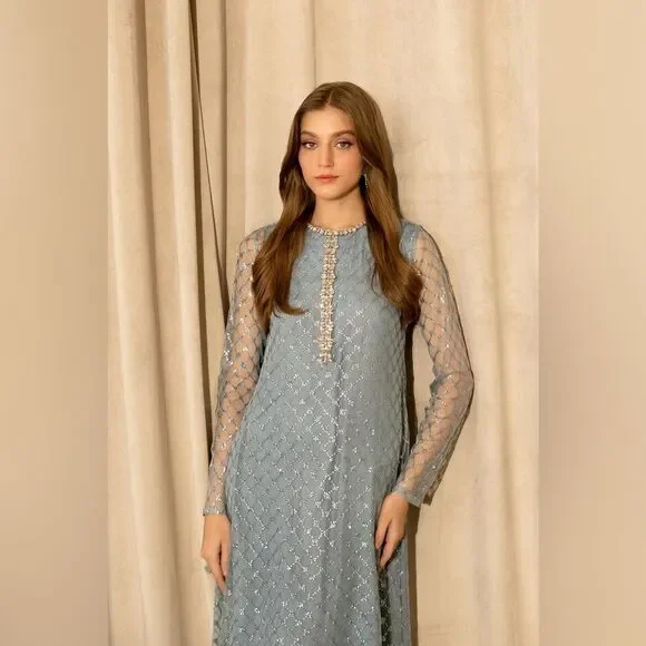 green emerald velvet dress Lulusar Green Black Silk Embroidery Dress Hand Work 3pc – GoodLuck  Collections main image 1